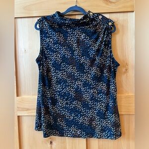 🚨 FINAL SALE 🚨 DKNY Sleeveless Logo Button Trim Printed Top, Size XL
